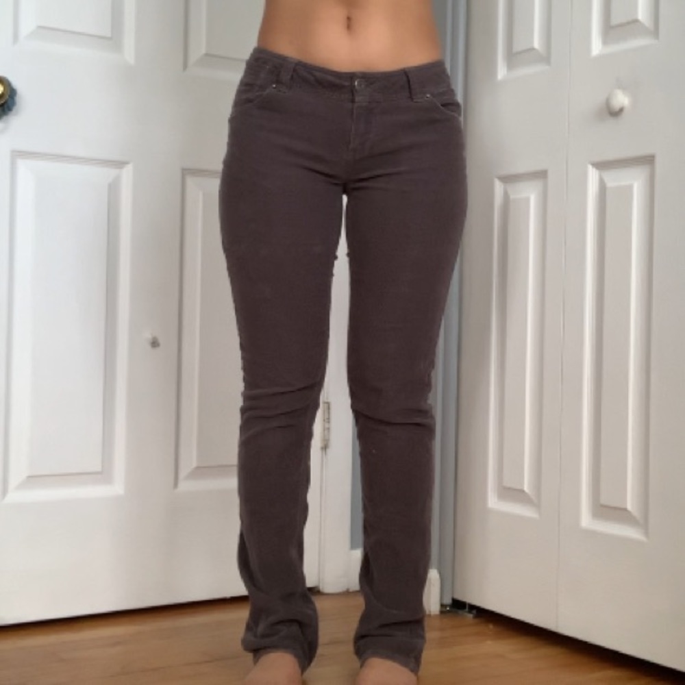 Charcoal grey low rise corduroy pants